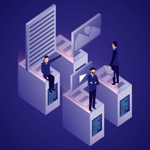 data network businessman datacenter paper photo vector illustration